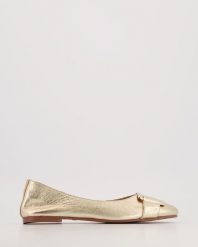 BALERINY Z KLAMRĄ 21673-B S GOLD. Baleriny Venezia, bez wzorów, ze skóry, bez obcasa, bez zapięcia. Za 199.00 zł.