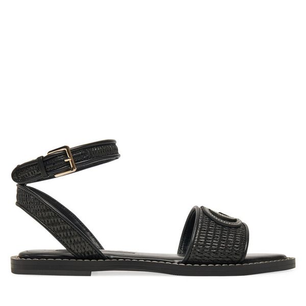 Sandały Guess. Czarne sandały Guess, z aplikacjami, bez obcasa, na płaskiej podeszwie, bez zapięcia. Za 279.99 zł.