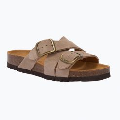 Klapki damskie Scholl Selene. Brązowe klapki Scholl, bez wzorów, z materiału, eleganckie, bez obcasa, bez zapięcia. Za 409.99 zł.