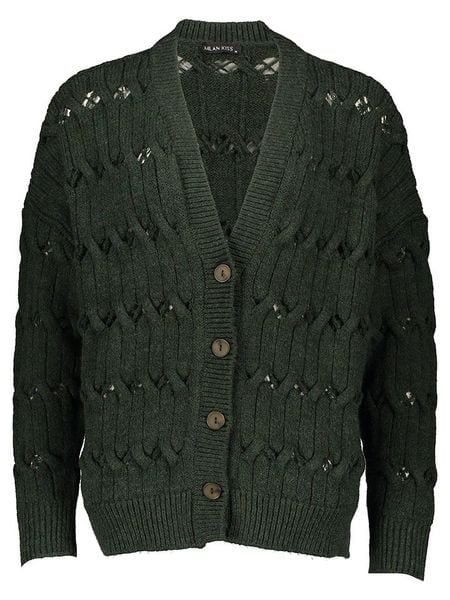 Milan Kiss Kardigan w kolorze ciemnozielonym rozmiar: L. Zielone swetry Milan Kiss, l, bez wzorów, z bawełny, bez ramiączek. Za 205.45 zł.