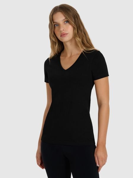 4F T-shirt slim gładki damski - czarny L. Czarne t-shirty 4f, l, bez wzorów, z bawełny, bez kołnierzyka, bez ramiączek. Za 59.99 zł.
