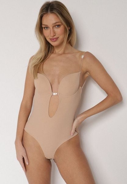 Beżowe Bieliźniane Body z Odkrytymi Plecami i Wyciętym Dekoltem Terise. Brązowe bielizna modelująca Born2be, bez wzorów, bez ramiączek. Za 59.99 zł.