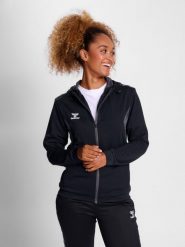 Damska bluza dresowa z kapturem zapinana na zamek Hummel Authentic. Czarne bluzy z kapturem Hummel, l, bez wzorów, z dresówki, z kapturem, na fitness i siłownię. Za 253.55 zł.
