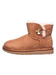 UGG Skórzane botki w kolorze jasnobrązowym rozmiar: 41. Brązowe botki UGG, bez wzorów, z wełny, bez obcasa, bez zapięcia. Za 844.45 zł.