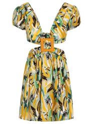 APART Sukienka w kolorze żółto-zielonym rozmiar: L. Żółte sukienki Apart, l, z aplikacjami, bez kołnierzyka, bez ramiączek, mini, rozkloszowane. Za 118.56 zł.