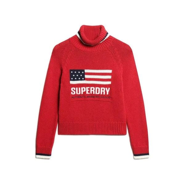 Sweter damski z golfem Superdry Americana. Czerwone swetry Superdry, na zimę, xl, bez wzorów, z bawełny, eleganckie, bez ramiączek. Za 408.75 zł.