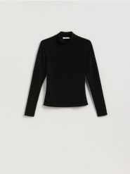 Błyszczący golf - czarny. Czarne swetry Reserved, l, bez wzorów, z dzianiny, bez ramiączek. Za 69.99 zł.