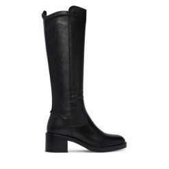 Kozaki Tamaris. Czarne kozaki Tamaris, bez wzorów, bez obcasa, na słupku, bez zapięcia. Za 754.99 zł.