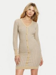 Guess Sukienka dzianinowa W5RK09 Z3KT0 Beżowy Bodycon Fit. Brązowe sukienki Guess, xs, z aplikacjami, z dzianiny, bez kołnierzyka, bez ramiączek, bodycon. Za 359.99 zł.