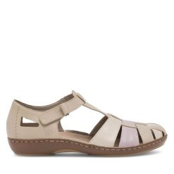 Sandały Rieker. Brązowe sandały Rieker, bez wzorów, bez obcasa, na płaskiej podeszwie, bez zapięcia. Za 339.99 zł.