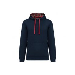 Wzorzysta bluza z kontrastowym kapturem Kariban. Niebieskie bluzy z kapturem KARIBAN, xs, bez wzorów, z bawełny, z kapturem. Za 246.50 zł.