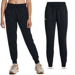Spodnie dresowe damskie Under Armour Rival Fleece joggery. Czarne spodnie sportowe Under Armour, bez wzorów, z dresówki, długie. Za 219.50 zł.