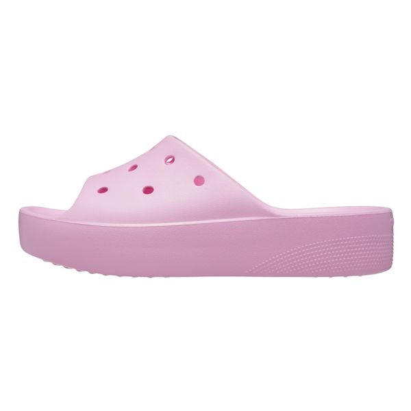 Klapki Dla Dorosłych Crocs Classic Platform Slide. Niebieskie klapki Crocs, bez wzorów, z materiału, bez obcasa, bez zapięcia. Za 139.99 zł.