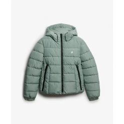 Damska kurtka puchowa Superdry Spirit. Zielone kurtki Superdry, bez wzorów, z puchu, z kapturem. Za 539.30 zł.