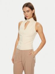 Guess Bluzka W5RP05 KCBO2 Écru Regular Fit. Bluzki Guess, xxl, z aplikacjami, z syntetyku, bez kołnierzyka, bez ramiączek. Za 169.99 zł.