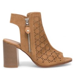 Sandały JENNY. Brązowe sandały Jenny, bez wzorów, bez obcasa, na słupku, bez zapięcia. Za 159.99 zł.