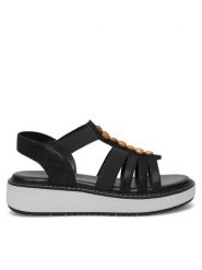 Lasocki Sandały WB-TINA-11C Czarny. Czarne sandały Lasocki, bez wzorów, z materiału, bez obcasa, na koturnie, bez zapięcia. Za 159.99 zł.