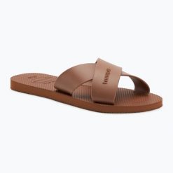 Klapki damskie Havaianas Aqua. Brązowe klapki Havaianas, bez wzorów, sportowe, bez obcasa, bez zapięcia. Za 83.99 zł.