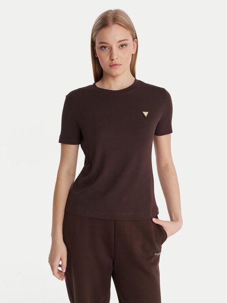 Guess T-Shirt V6RI17 KD741 Brązowy Regular Fit. Brązowe t-shirty Guess, xs, z aplikacjami, z bawełny, bez kołnierzyka, bez ramiączek. Za 129.99 zł.