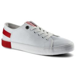Białe Trampki Big Star Damskie Stylowe Półbuty. Czerwone półbuty wsuwane BIG STAR, bez wzorów, z jeansu, eleganckie, bez obcasa, na płaskiej podeszwie. Za 82.99 zł.