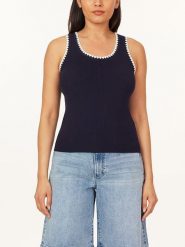 Scotch & Soda Top w kolorze granatowo-białym rozmiar: S. Białe topy Scotch & Soda, s, bez wzorów, prążkowane, bez kołnierzyka, bez ramiączek. Za 158.84 zł.