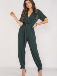 Kombinezon Model A660 Bottle Green - awama. Zielone kombinezony Awama, na lato, l, bez wzorów, z elastanu, eleganckie, bez kołnierzyka, bez ramiączek, długie. Za 468.08 zł.