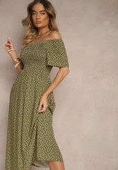 Żółta Bawełniana Sukienka Hiszpanka o Rozkloszowanym Kroju w Kwiaty Sadique. Żółte sukienki Renee, na co dzień, l, bez wzorów, z bawełny, eleganckie, bez kołnierzyka, bez ramiączek, midi, rozkloszowane. W wyprzedaży za 39.99 zł.