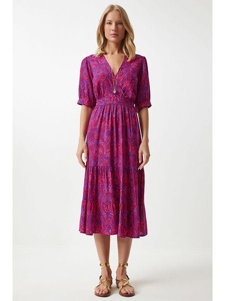 Happiness Istanbul Sukienka w kolorze czerwono-niebieskim rozmiar: 38. Czerwone sukienki Happiness Istanbul, bez wzorów, z wiskozy, bez kołnierzyka, bez ramiączek, midi, rozkloszowane. Za 78.84 zł.