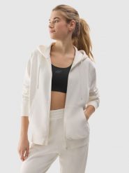 4F Bluza dresowa rozpinana z kapturem damska - biała S. Białe bluzy 4f, l, bez wzorów, z bawełny, sportowe, bez ramiączek, z kapturem. W wyprzedaży za 79.99 zł.