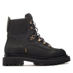 Botki Blauer. Czarne botki Blauer, bez wzorów, ze lnu, bez obcasa, na płaskiej podeszwie, bez zapięcia. Za 499.99 zł.