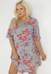 Jasnoszara Trapezowa Sukienka Mini z Wiskozy w Kwiaty Donnia. Szare sukienki Born2be, l, bez wzorów, z wiskozy, bez kołnierzyka, bez ramiączek, mini, trapezowe. Za 99.99 zł.