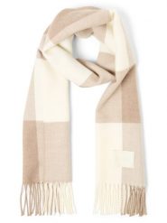 BOSS szalik tkany z wełny Kobiety Wełna (100%) biały|brązowy, ONE SIZE. Białe szaliki i kominy Boss, bez wzorów, z wełny, eleganckie. Za 349.95 zł.