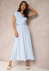 Jasnoniebieska Sukienka Kopertowa Appephone. Niebieskie sukienki Renee, l, bez wzorów, z tkaniny, glamour, bez kołnierzyka, bez ramiączek, maxi, dopasowane. W wyprzedaży za 91.99 zł.