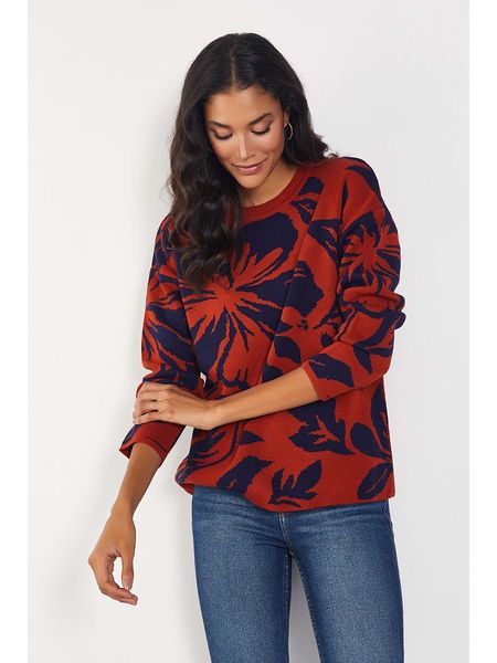 Milan Kiss Sweter w kolorze czerwono-granatowym ze wzorem rozmiar: L. Czerwone swetry Milan Kiss, l, bez wzorów, bez ramiączek. Za 130.99 zł.