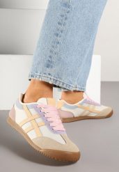 Beżowo-Różowe Sneakersy Typu Klasyczne Tenisówki Isnnoria. Brązowe trampki Renee, bez wzorów, z jeansu, eleganckie, bez zapięcia. W wyprzedaży za 67.99 zł.