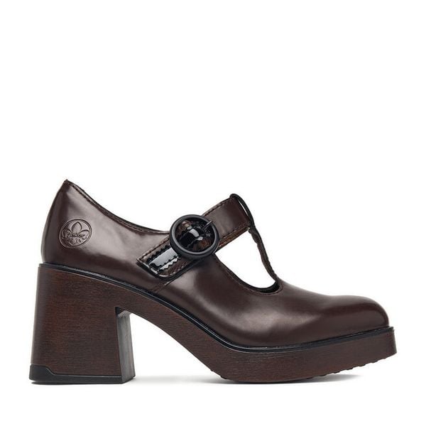 Półbuty Rieker. Brązowe półbuty wsuwane Rieker, bez wzorów, bez obcasa, na obcasie. Za 349.99 zł.