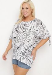 Biała Bluzka z Ozdobnym Wiązaniem przy Rękawach Fialia. Białe bluzki Born2be, plus size, bez wzorów, z jeansu, biznesowe, bez kołnierzyka, plus size, bez ramiączek. Za 99.99 zł.