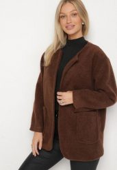 Brązowa Niezapinana Kurtka Pudełkowa ze Wsuwanymi Kieszeniami Unenna. Brązowe kurtki Born2be, bez wzorów, z jeansu, eleganckie, bez kaptura. Za 139.99 zł.
