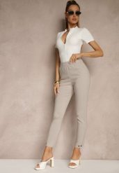 Beżowe Spodnie z Wiskozą High Waist i Ozdobnymi Napami Redaira. Brązowe jeansy Renee, z aplikacjami, z jeansu, eleganckie, z podwyższonym stanem. W wyprzedaży za 50.99 zł.