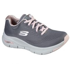 Buty do chodzenia damskie, Skechers Arch Fit-Big Appeal. Szare buty treningowe Skechers, na lato, bez wzorów, z materiału, przed kostkę, bez zapięcia, trekkingowe. Za 299.99 zł.
