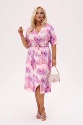 Kopertowa sukienka Florella MIDI - Akwarelowe Kwiaty, w odcieniach różu i fioletu PLUS SIZE XXL OVERSIZE. Czerwone sukienki Moda Size Plus Iwanek, do pracy, plus size, bez wzorów, z elastanu, biznesowe, bez kołnierzyka, plus size, bez ramiączek, midi, dopasowane. W wyprzedaży za 263.90 zł.
