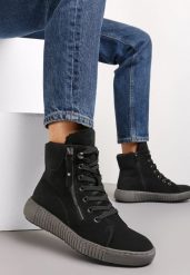 Czarne Traperki Sportowe ze Sznurowaniem i Ociepleniem Persetina. Czarne buty sportowe lifestyle Renee, bez wzorów, z futra, rockowe, bez zapięcia. W wyprzedaży za 119.99 zł.
