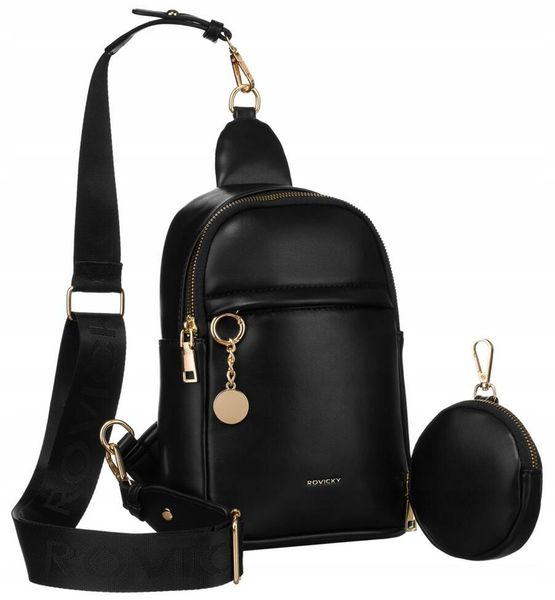 Saszetka damska Rovicky R-NER-ALE-8 czarna. Czarne nerki i saszetki ROVICKY, z aplikacjami, ze skóry ekologicznej, bez dodatków. Za 69.99 zł.