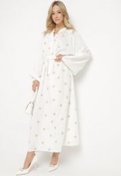 Biała Wiskozowa Sukienka o Kroju Oversize z Ozdobnym Haftem Naleniel. Białe sukienki Born2be, na co dzień, m, bez wzorów, z wiskozy, bez kołnierzyka, bez ramiączek, maxi, oversize. W wyprzedaży za 118.99 zł.