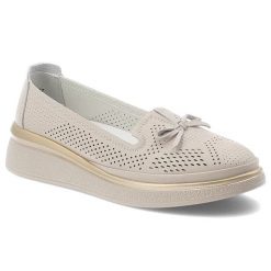 Półbuty damskie S.Barski, ze skóry naturalnej licowej ażurowa cholewka ozdobna kokardka lekka podeszwa casual, beżowe, LR61-7043. Brązowe półbuty wsuwane S.BARSKI, w ażurowe wzory, ze skóry, casualowe, bez obcasa, na płaskiej podeszwie. Za 189.00 zł.