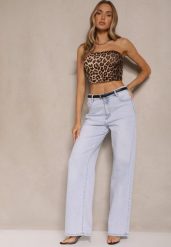 Jasnoniebieskie Jeansy z Bawełny High Waist o Szerokim Kroju Tunissa. Niebieskie jeansy Renee, bez wzorów, z bawełny, eleganckie, z podwyższonym stanem. W wyprzedaży za 107.99 zł.