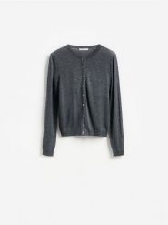Kardigan z wełną - ciemnoszary. Szare swetry Reserved, l, bez wzorów, z wełny, bez ramiączek. Za 129.99 zł.
