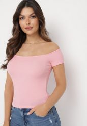 Różowy T-shirt o Krótkim Fasonie z Hiszpańskim Dekoltem z Bawełny Irmalema. Czerwone t-shirty Born2be, l, bez wzorów, z bawełny, bez kołnierzyka, bez ramiączek. Za 89.99 zł.