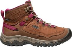 Buty trekkingowe TARGHEE IV MID WP W Keen brązowe bison/czerwone Beaujolais. Brązowe trekkingi Keen, bez wzorów, z materiału, bez zapięcia, trekkingowe. Za 708.00 zł.