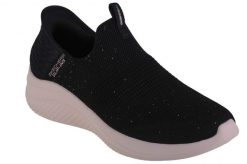 Buty sportowe Sneakersy damskie, Slip-Ins Ultra Flex 3.0-Shiny Night. Czarne buty treningowe Skechers, bez wzorów, z materiału, przed kostkę, bez zapięcia, trekkingowe. Za 349.99 zł.